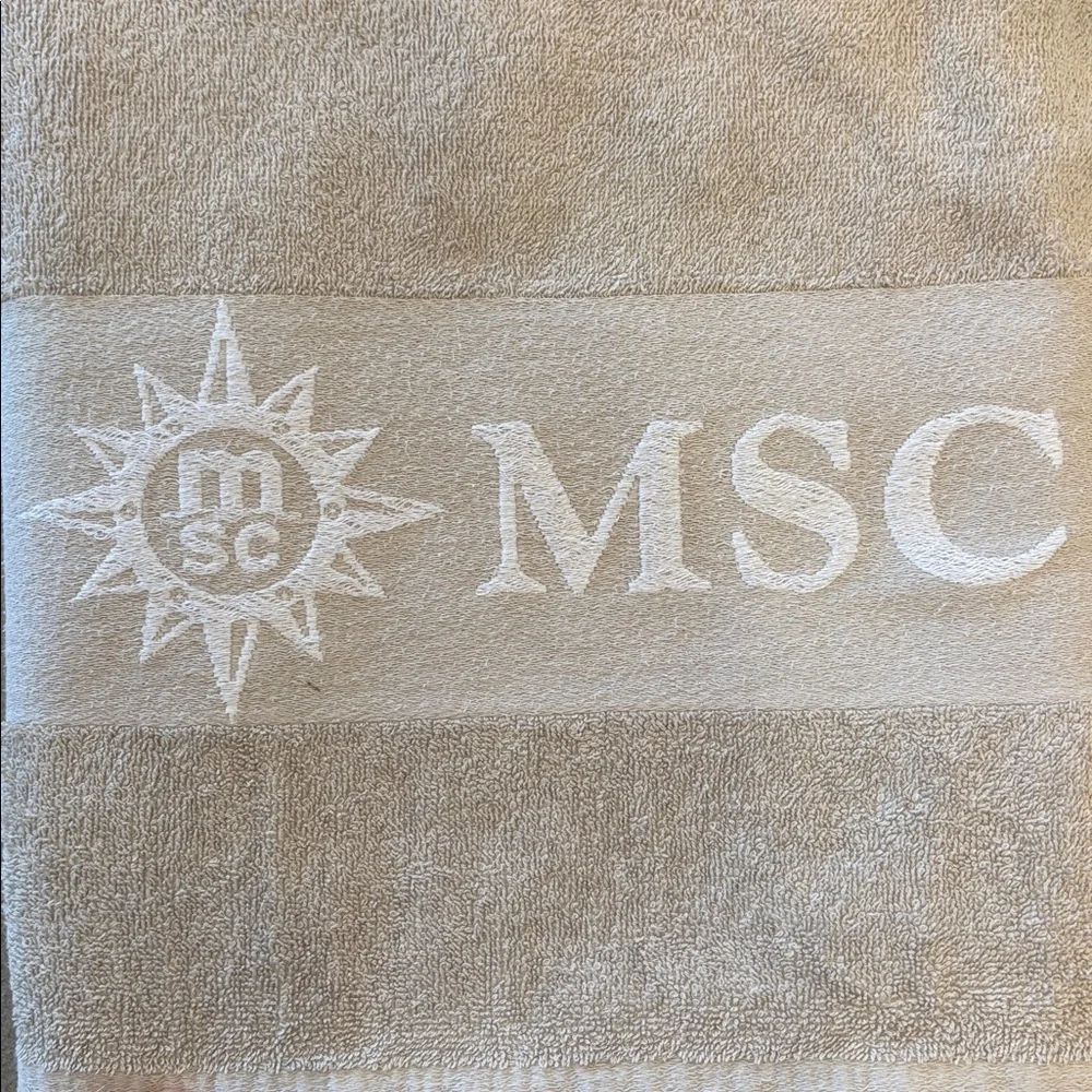 MSC Cruise Line Oversized Beach Towels Tan White Embroidered